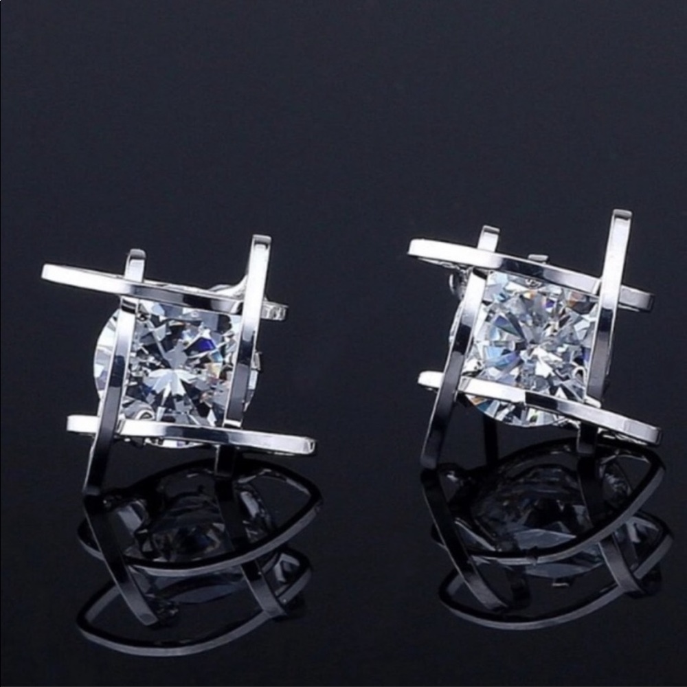 NEW STERLING SILVER 3D CAGE DIAMOND STUD EARRINGS, NICE EARRINGS, CUTE EARRINGS - Picture 2 of 6